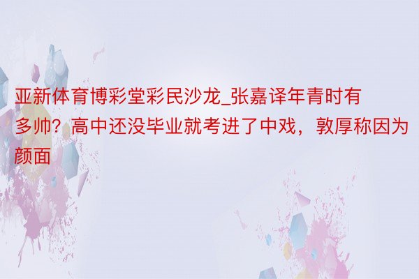 亚新体育博彩堂彩民沙龙_张嘉译年青时有多帅？高中还没毕业就考进了中戏，敦厚称因为颜面