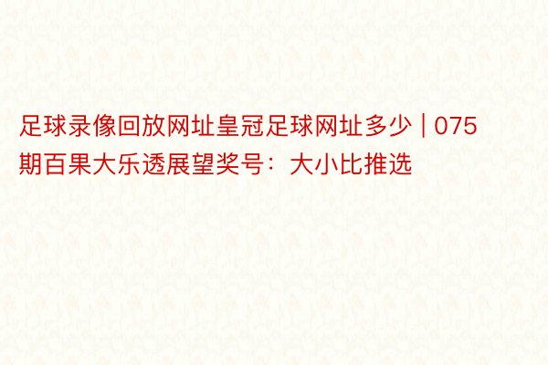 足球录像回放网址皇冠足球网址多少 | 075期百果大乐透展望奖号：大小比推选