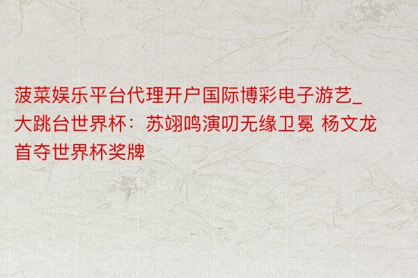 菠菜娱乐平台代理开户国际博彩电子游艺_大跳台世界杯：苏翊鸣演叨无缘卫冕 杨文龙首夺世界杯奖牌