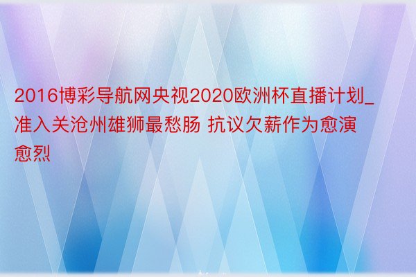 2016博彩导航网央视2020欧洲杯直播计划_准入关沧州雄狮最愁肠 抗议欠薪作为愈演愈烈